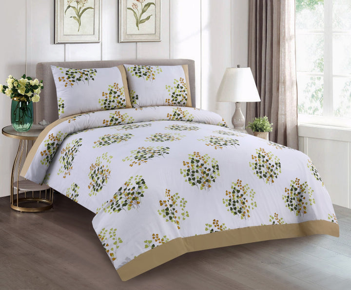 3 Pcs Cuffed Printed Bedsheet Set - 1498