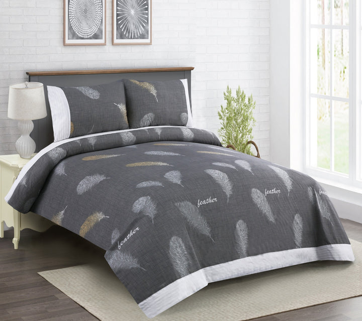 3 Pcs Cuffed Printed Bedsheet Set - 1502