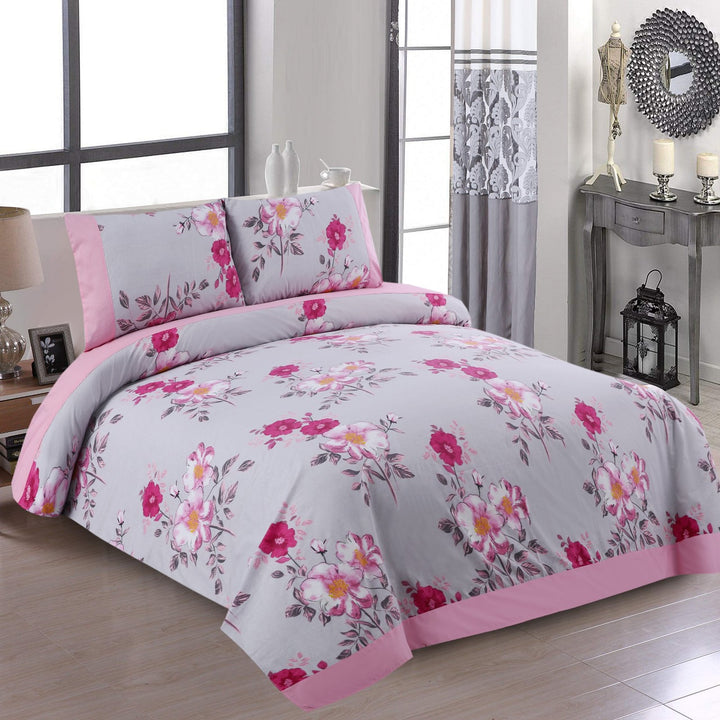 3 Pcs Cuffed Printed Bedsheet Set - 1505
