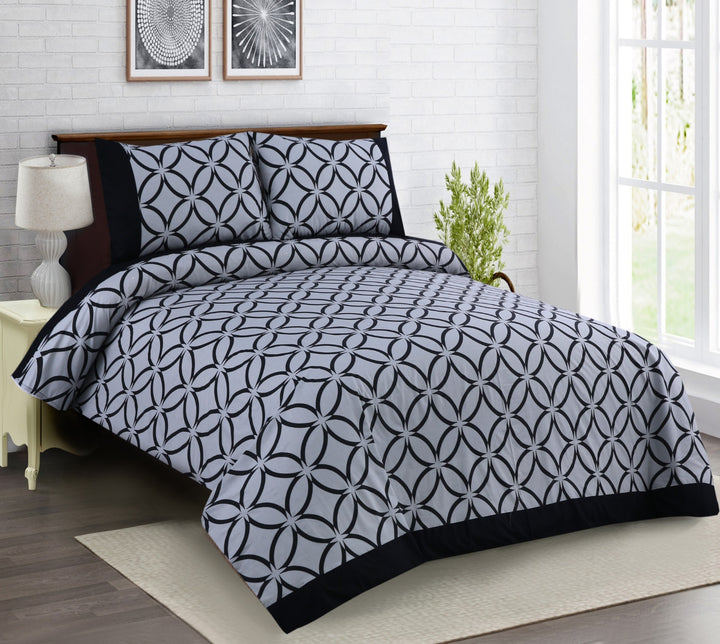3 Pcs Cuffed Printed Bedsheet Set - 1508