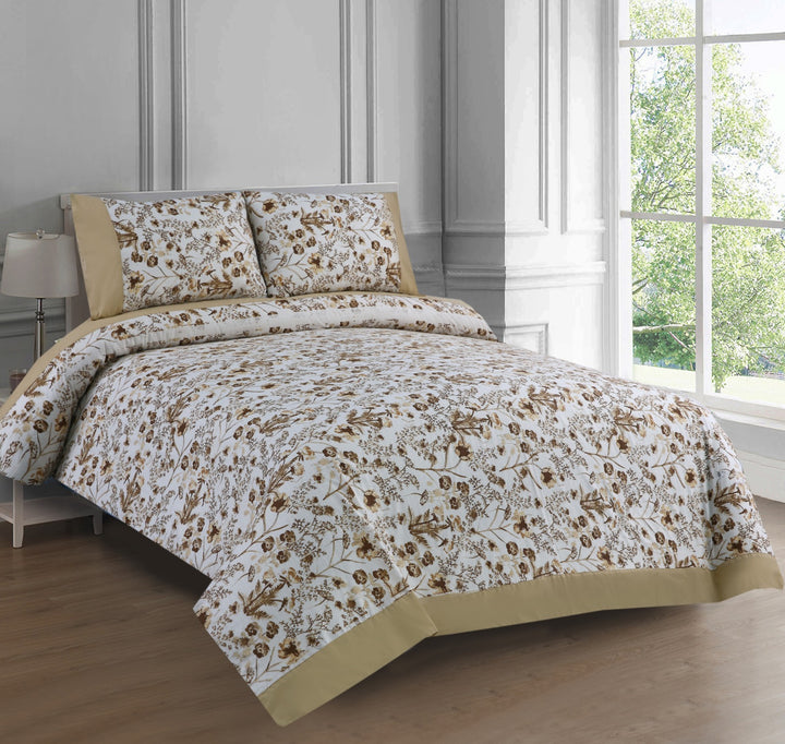 3 Pcs Cuffed Printed Bedsheet Set - 1510