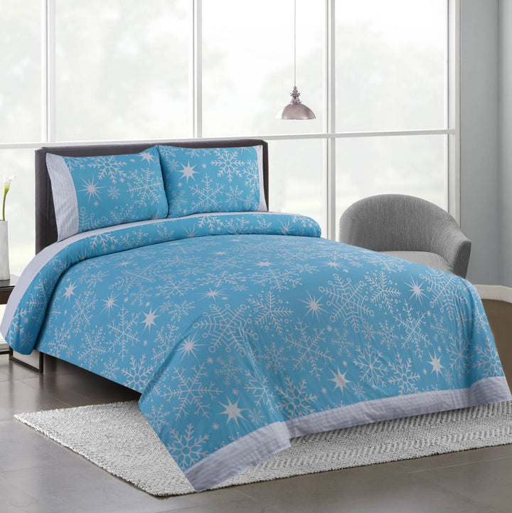 3 Pcs Cuffed Printed Bedsheet Set - 1512
