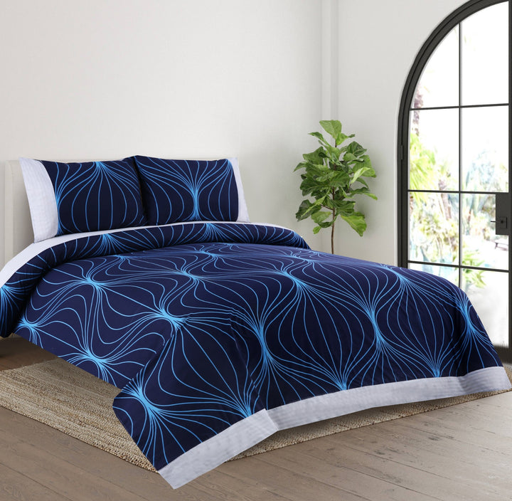 3 Pcs Cuffed Printed Bedsheet Set - 1517