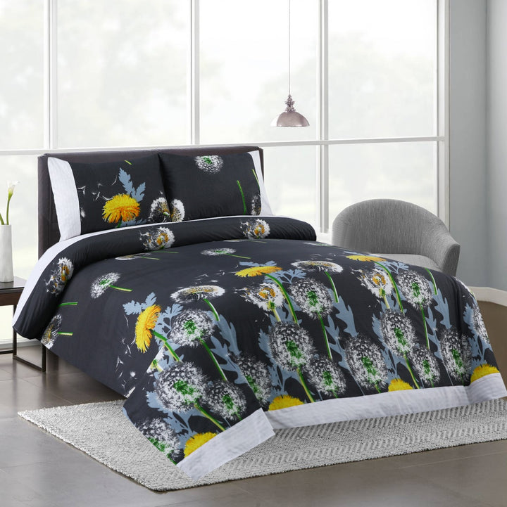 3 Pcs Cuffed Printed Bedsheet Set - 1537