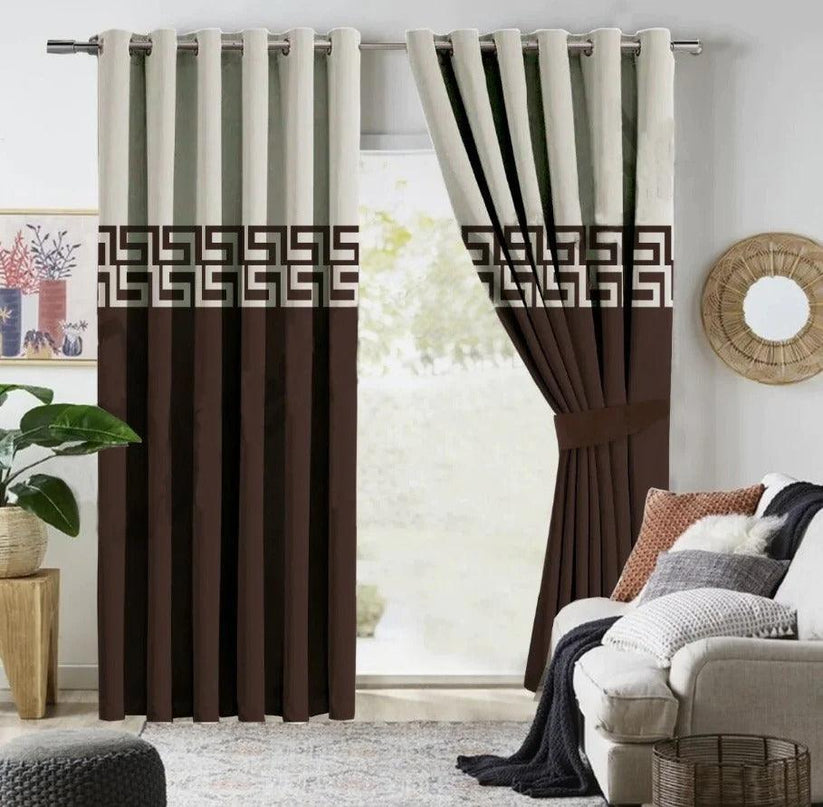 2 Pc's Luxury Velvet Embroidered Curtains Double Shaded With 2 Belts 49