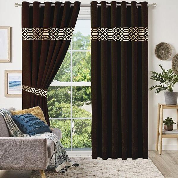 2 Pc's Luxury Velvet Embroidered Curtains With 2 Belts 01