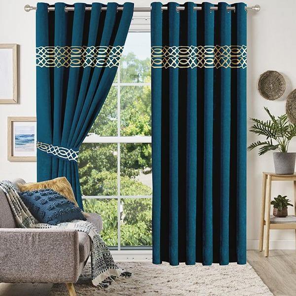 2 Pc's Luxury Velvet Embroidered Curtains With 2 Belts 02