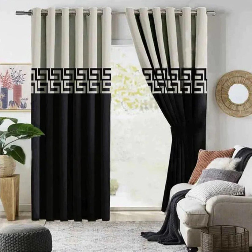 2 Pc's Luxury Velvet Embroidered Curtains Double Shaded With 2 Belts 52