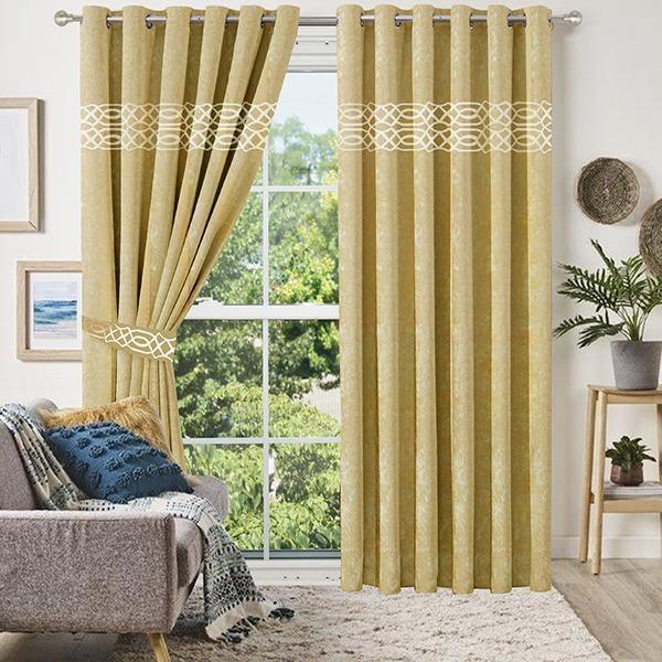 2 Pc's Luxury Velvet Embroidered Curtains With 2 Belts 04