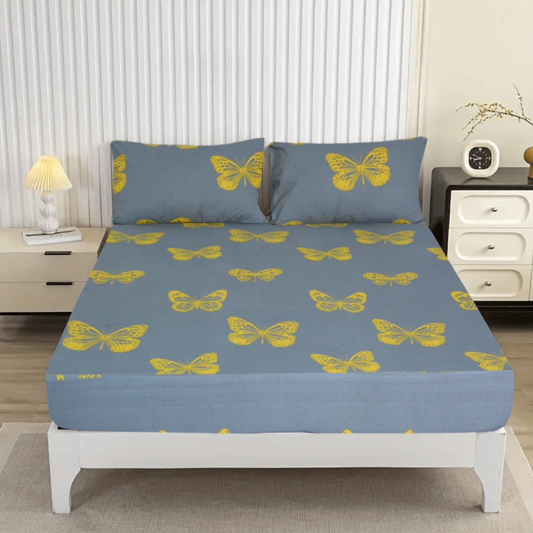 3PCS Printed Fitted Sheet with pillow Covers - 1133