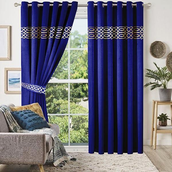 2 Pc's Luxury Velvet Embroidered Curtains With 2 Belts 11