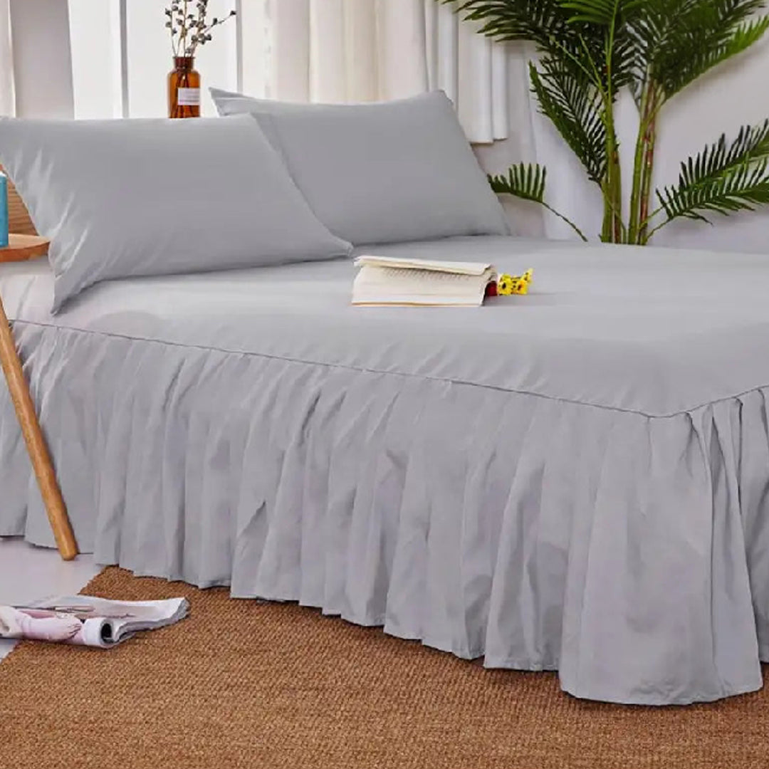 3 PCs Fitted Bed skirt with Pillow cover Light Grey