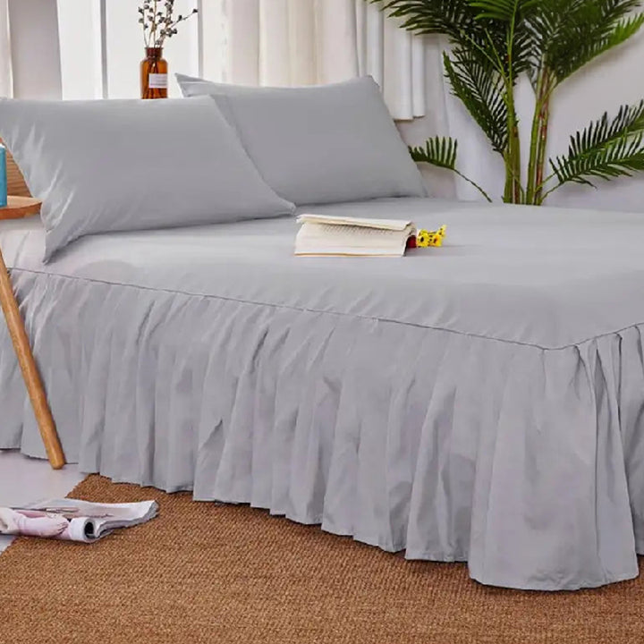 3 PCs Fitted Bed skirt with Pillow cover Light Grey