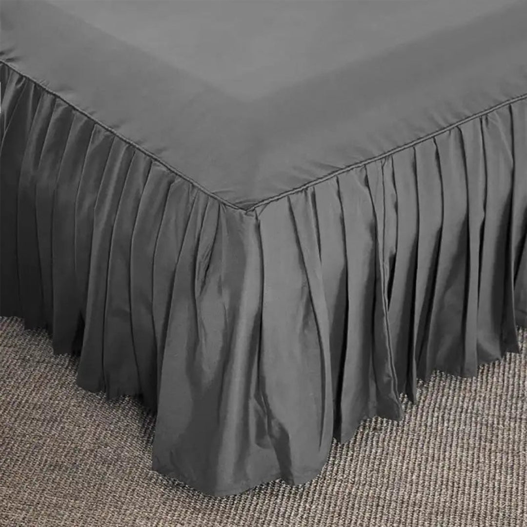 3 PCs Fitted Bed skirt with Pillow cover Dark Grey