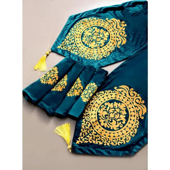 5 Pc's Luxury Velvet Embroidered Table Runner Set