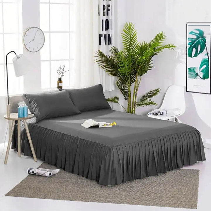 3 PCs Fitted Bed skirt with Pillow cover Dark Grey