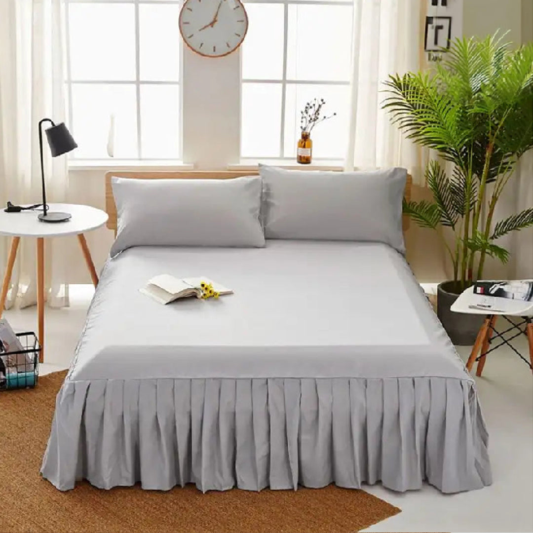 3 PCs Fitted Bed skirt with Pillow cover White