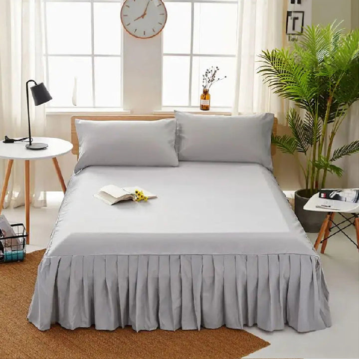 3 PCs Fitted Bed skirt with Pillow cover White
