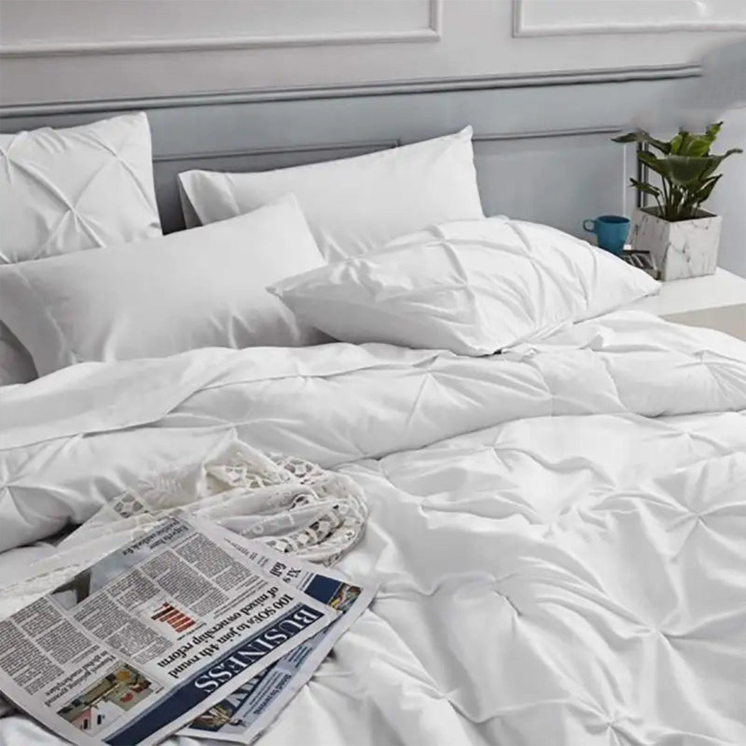 6 Pc's Luxury Diamond Pintuck Bedspread Light Filled White