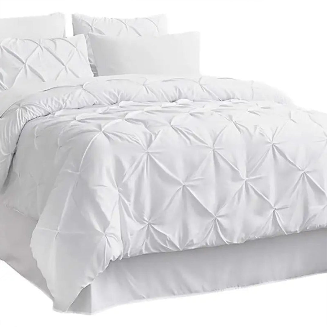 6 Pc's Luxury Diamond Pintuck Bedspread Light Filled White