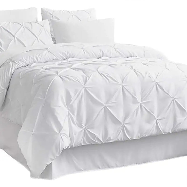6 Pc's Luxury Diamond Pintuck Bedspread Light Filled White