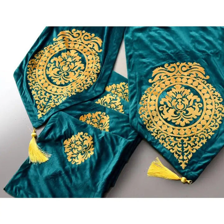 5 Pc's Luxury Velvet Embroidered Table Runner Set