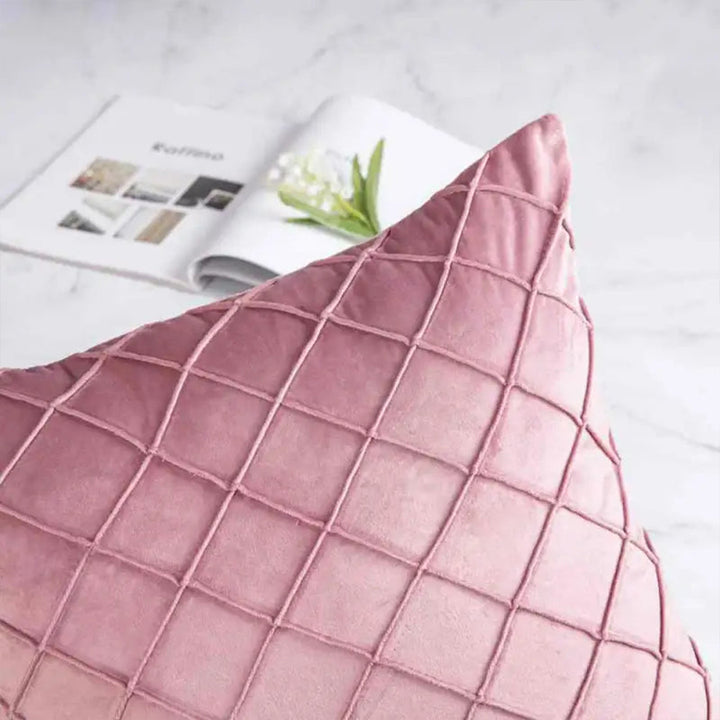 PACK OF 2 VELVET PLEATED SQUARE CUSHION - PINK