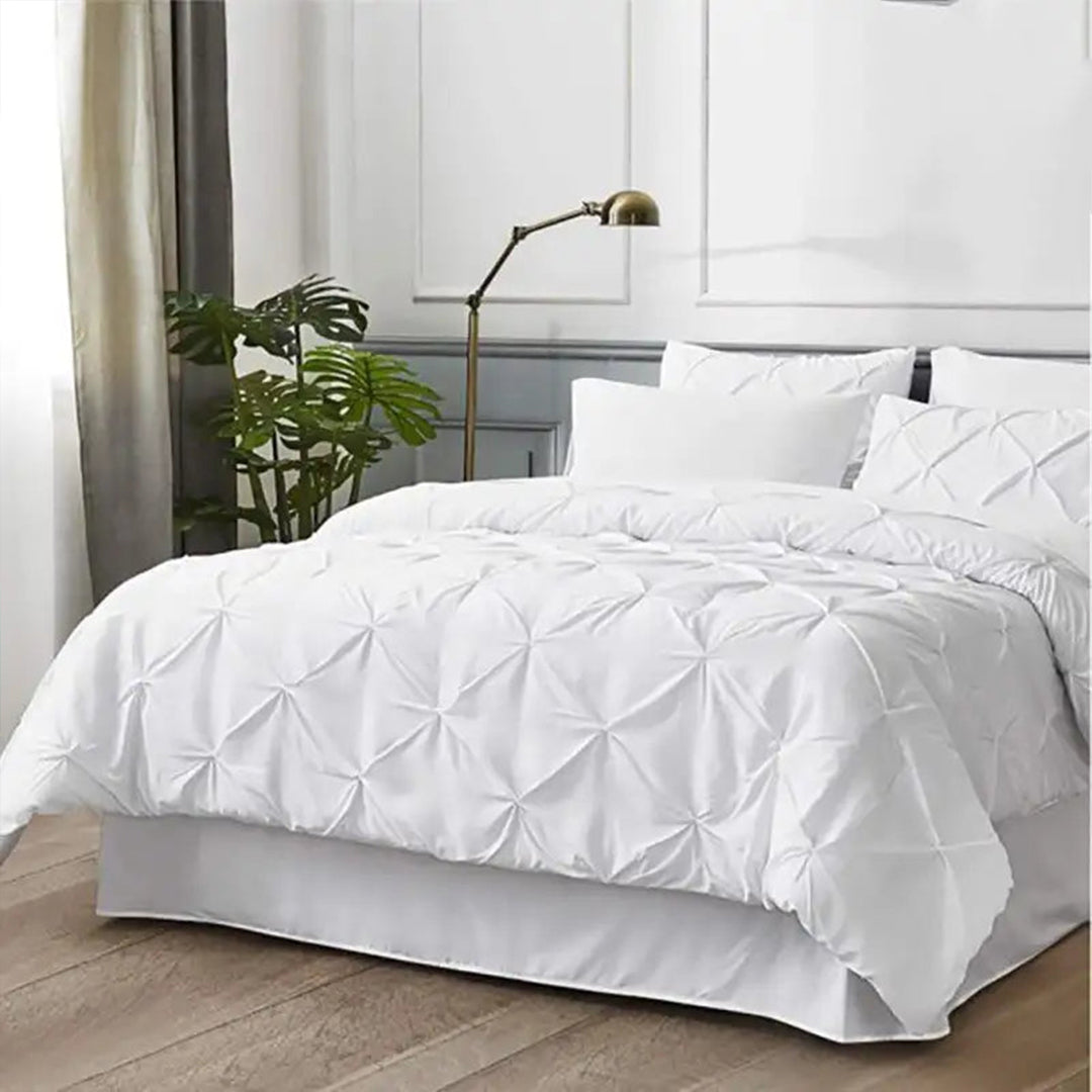 6 Pc's Luxury Diamond Pintuck Bedspread Light Filled White