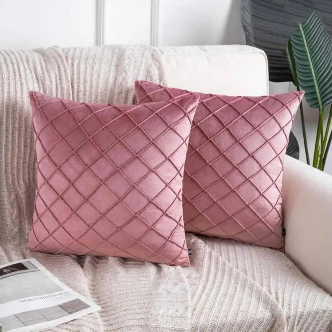 PACK OF 2 VELVET PLEATED SQUARE CUSHION - PEACH