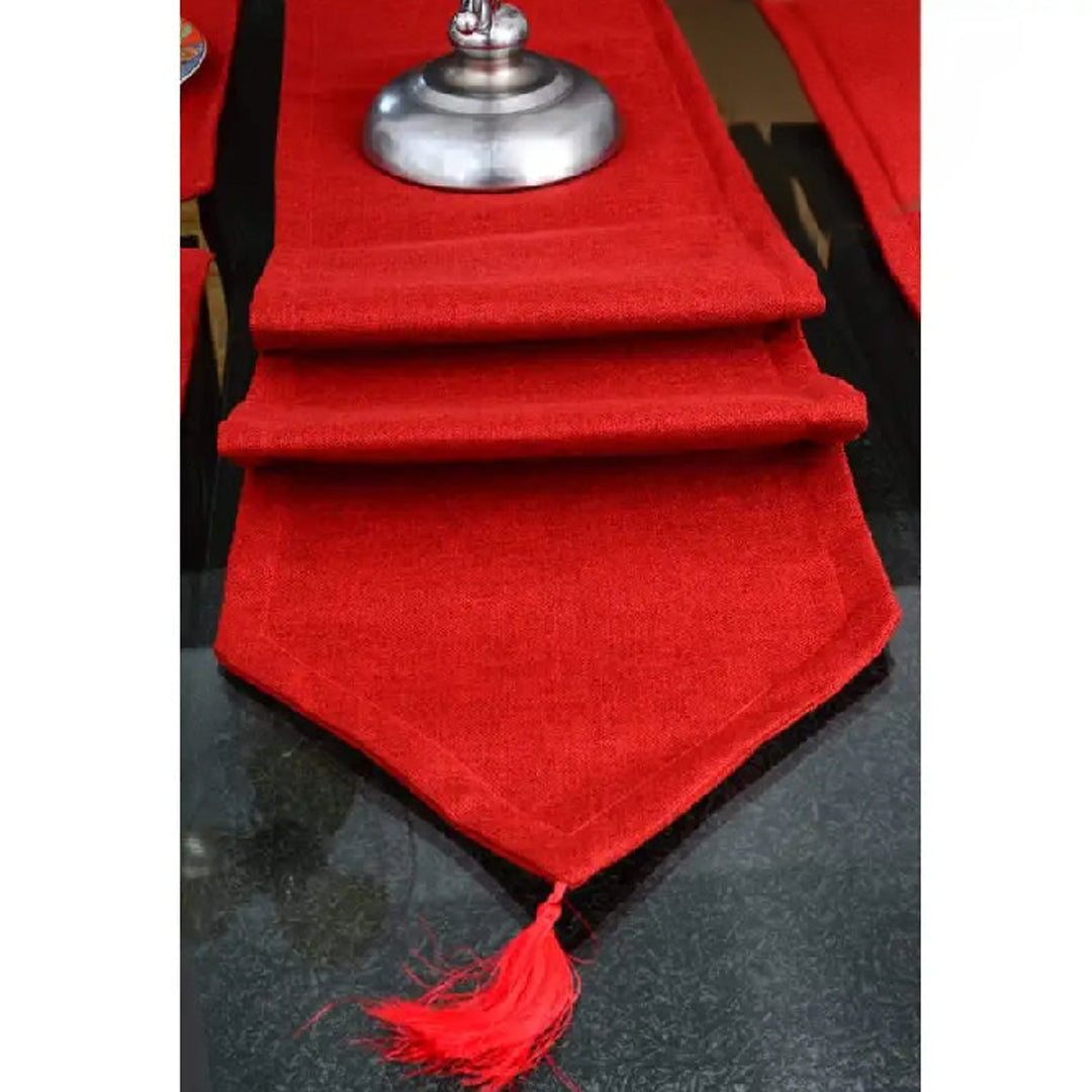7 pcs Jutte Red Table Runner Set With Place Mats