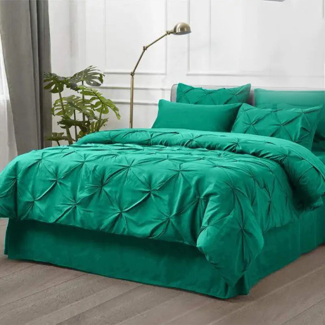 6 Pc's Luxury Diamond Pintuck Bedspread Light Filled Teal