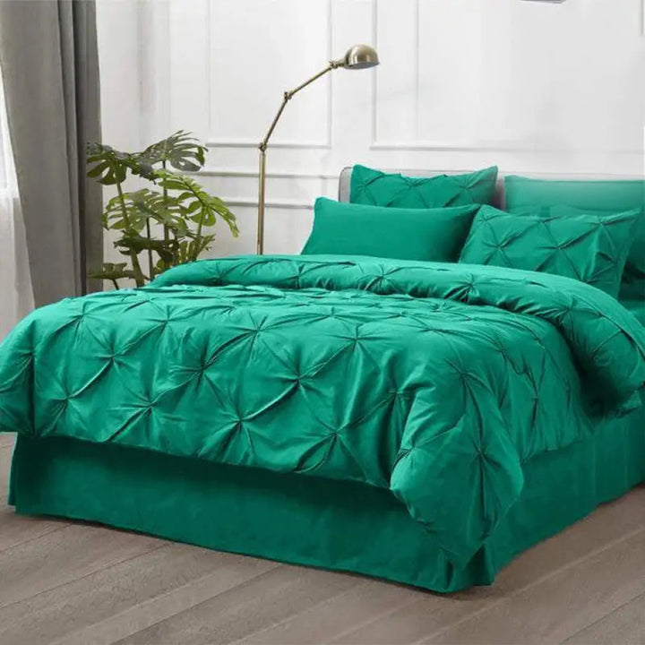 6 Pc's Luxury Diamond Pintuck Bedspread Light Filled Teal