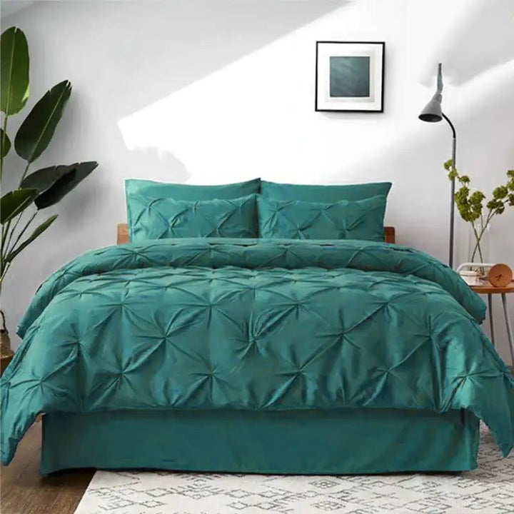 6 Pc's Luxury Diamond Pintuck Bedspread Light Filled Teal