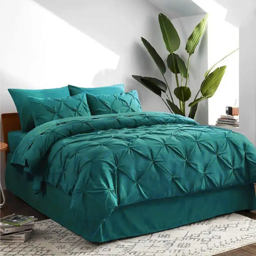 6 Pc's Luxury Diamond Pintuck Bedspread Light Filled Teal