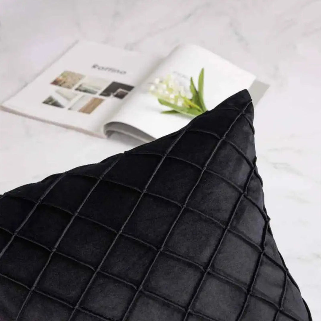 PACK OF 2 VELVET PLEATED SQUARE CUSHION - BLACK