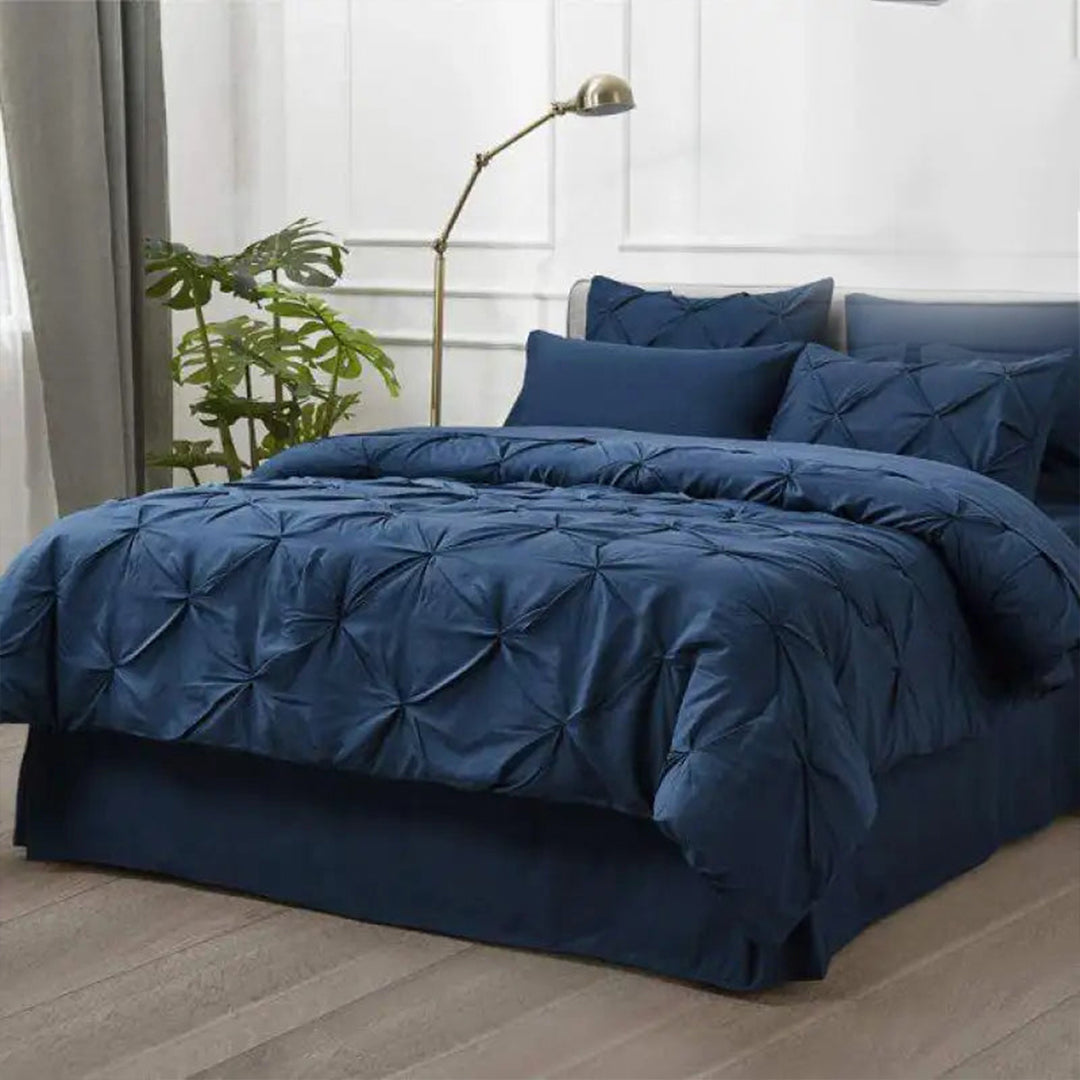 6 Pc's Luxury Diamond Pintuck Bedspread Light Filled Navy