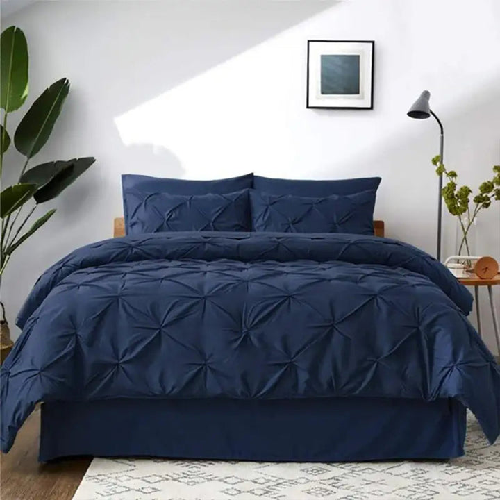 6 Pc's Luxury Diamond Pintuck Bedspread Light Filled Navy