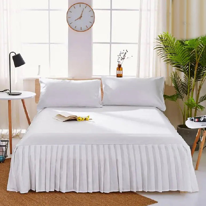 3 PCs Fitted Bed skirt with Pillow cover White