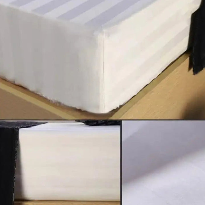 3 PCs Satin Strips Fitted Sheet with Pillow cover