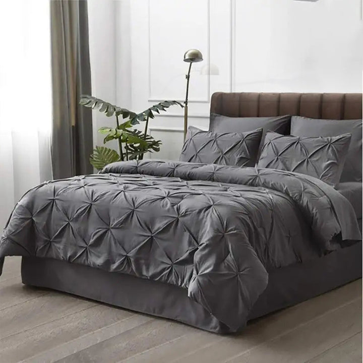 6 Pc's Luxury Diamond Pintuck Bedspread Light Filled Grey