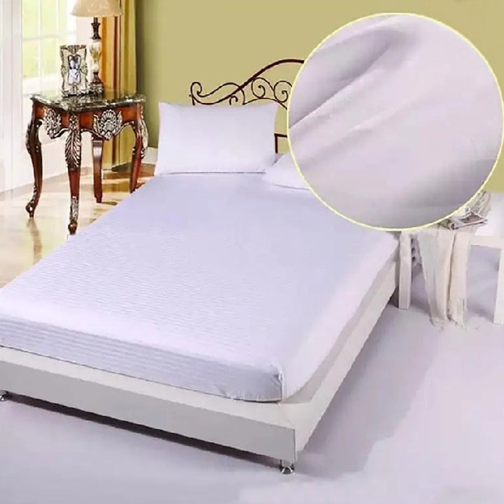 3 PCs Satin Strips Fitted Sheet with Pillow cover