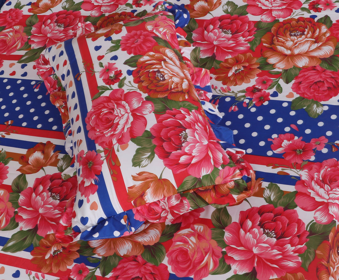 3 PCs Printed Bed skirt with Pillow cover 09