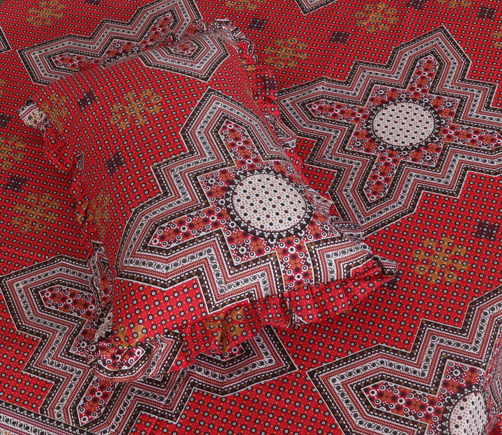 3 PCs Printed Bed skirt with Pillow cover 07
