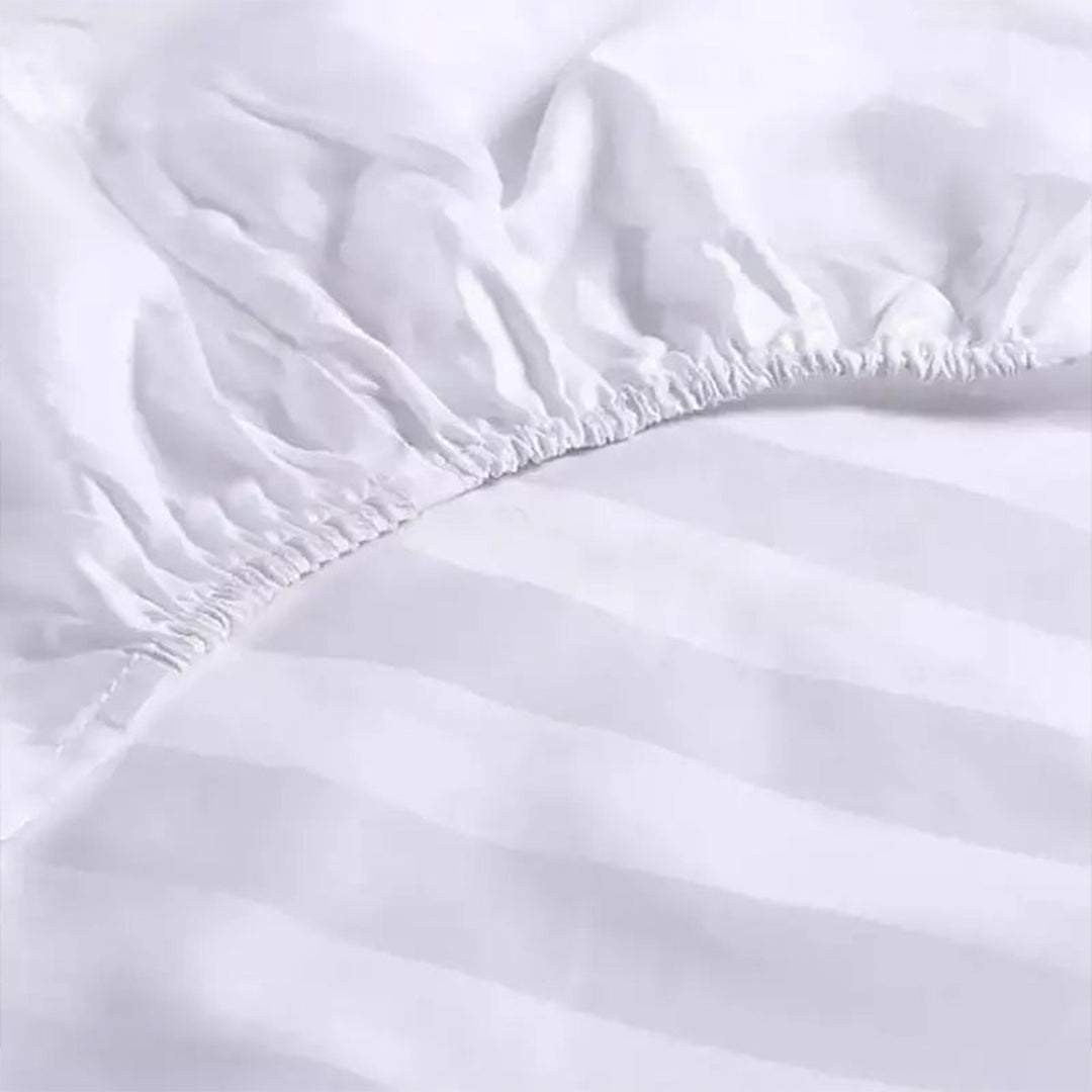 3 PCs Satin Strips Fitted Sheet with Pillow cover