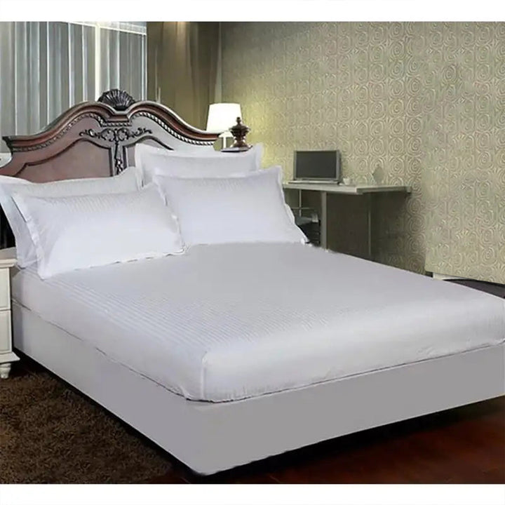 3 PCs Satin Strips Fitted Sheet with Pillow cover