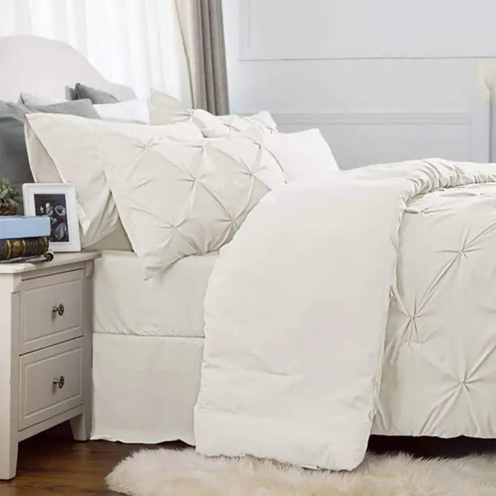 6 Pc's Luxury Diamond Pintuck Bedspread Light Filled Cream