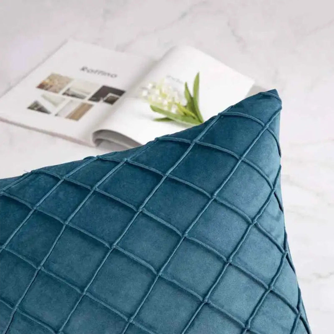 PACK OF 2 VELVET PLEATED SQUARE CUSHION - LAKE BLUE