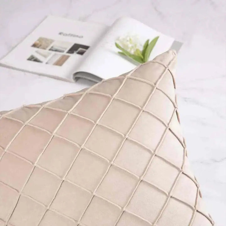 PACK OF 2 VELVET PLEATED SQUARE CUSHION - BEIGE