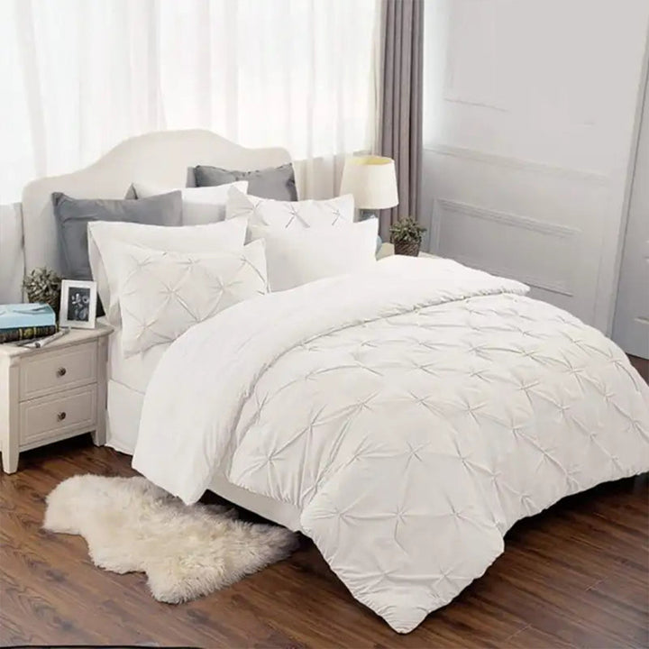 6 Pc's Luxury Diamond Pintuck Bedspread Light Filled Cream