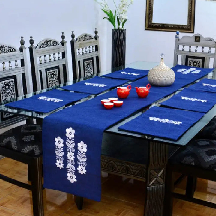 7 pcs Embroidered Table Runner Set With Place Mats 03